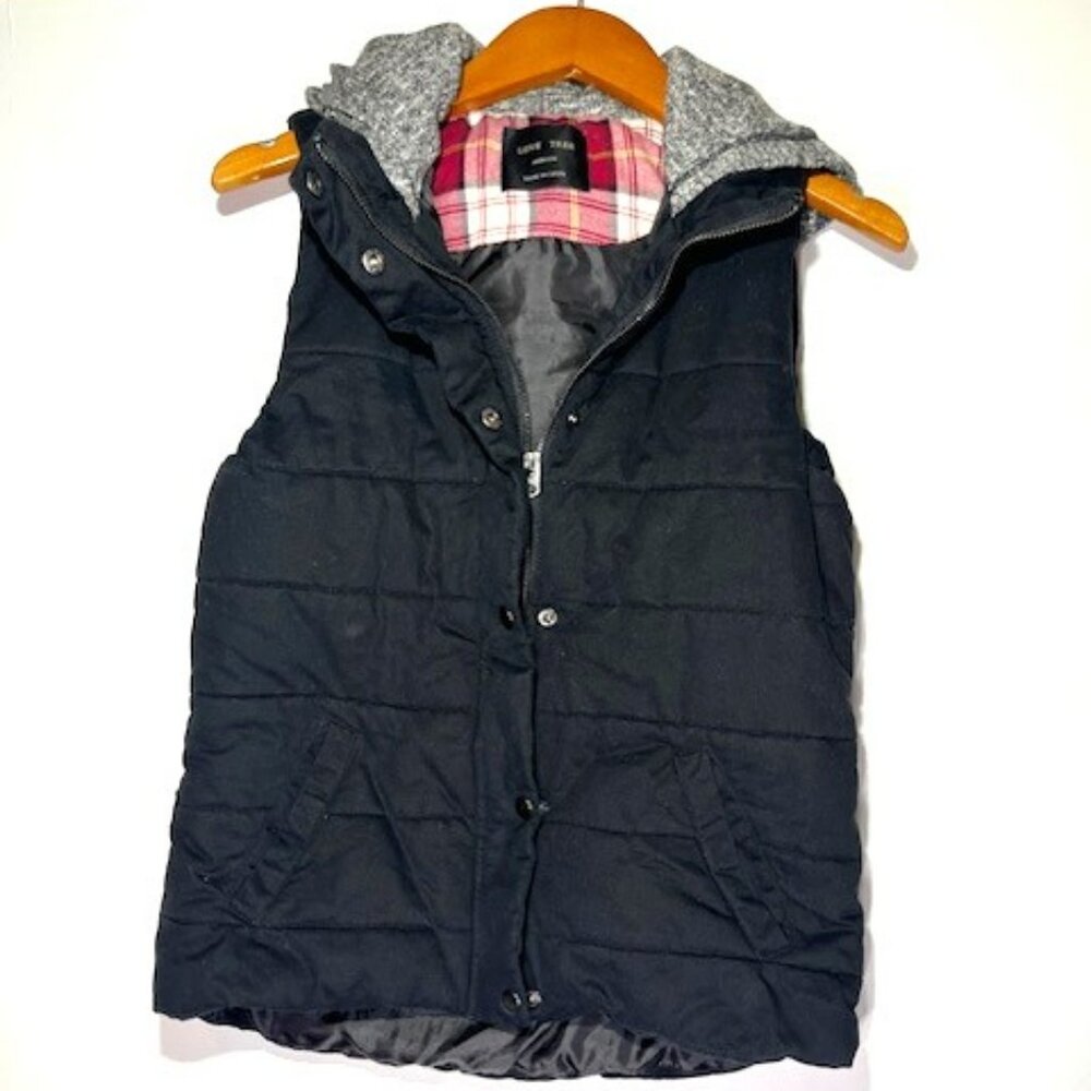Love Tree Casual Full Snap Button Full Zip Black‎ Gray Hooded Vest Sz M